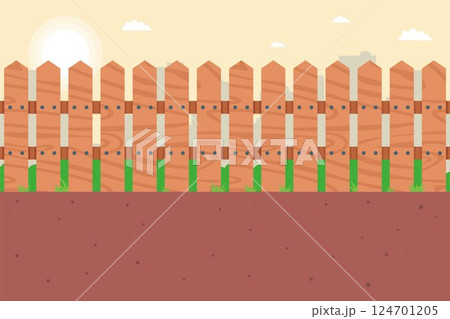 wooden fence in the village. private area fencing. 124701205