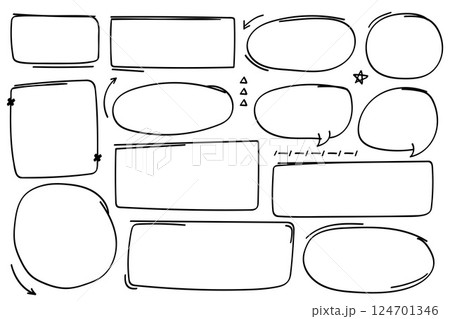 Hand drawn doodle style collection of bubble chat,arrows, circles and shape collection. Hand drawn doodle style collection of bubble chat,arrows, circles and shape collection. 124701346
