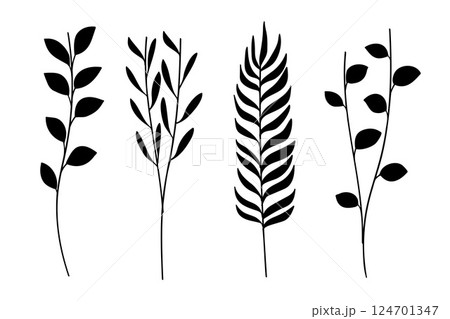 Silhouette twigs with leaves botanical collection.Vector illustration. Silhouette twigs with leaves botanical collection.Vector illustration. 124701347