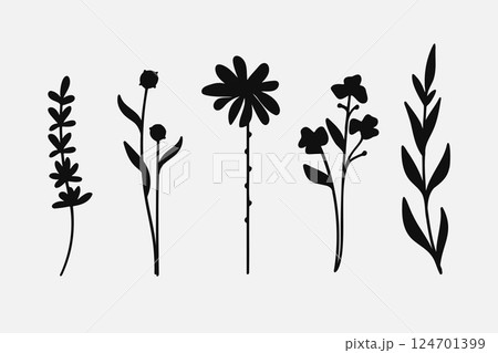 Silhouette Leaves branch and floral plants element collection. 124701399