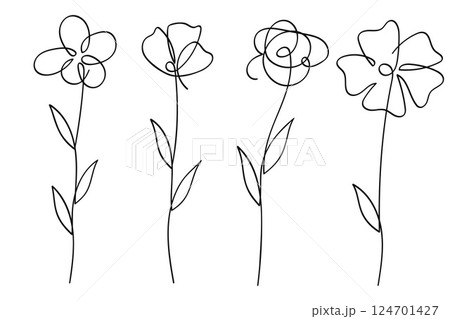 Single line art flowers botanical collection. Single line art flowers botanical collection. 124701427