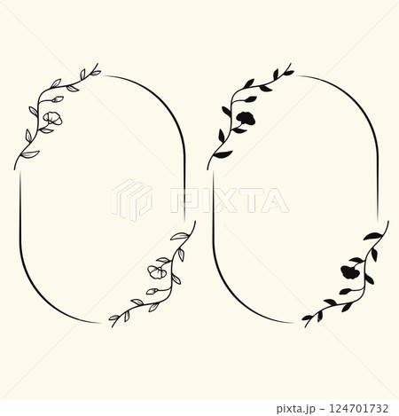 Botanical line art border frame collection.Wedding frame border. Botanical line art border frame collection.Wedding frame border. 124701732