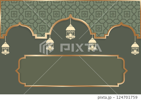 Islamic with decorative elements and green background. Islamic with decorative elements and green background. 124701759