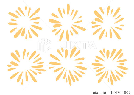 Yellow fireworks doodle collection.Vector illustration. Yellow fireworks doodle collection.Vector illustration. 124701807