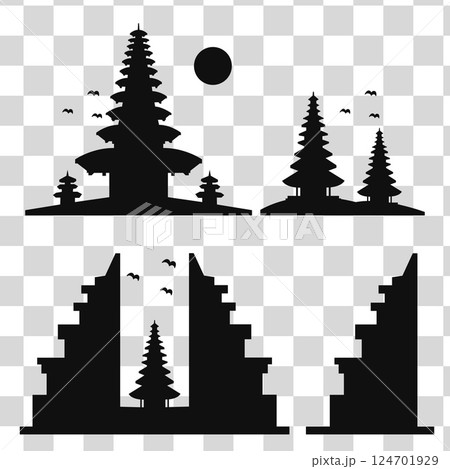 Silhouette balinese temple collection.Vector illustration. 124701929
