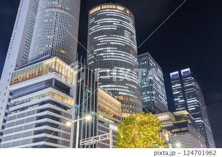 愛知_名古屋駅周辺の都市夜景風景 愛知_名古屋駅周辺の都市夜景風景 124701962