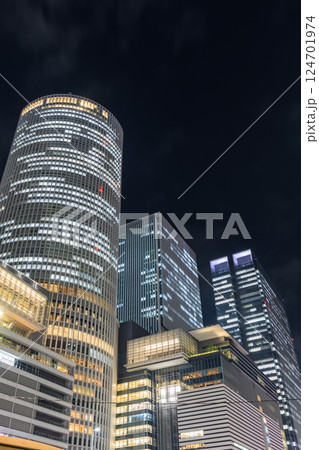 愛知_名古屋駅周辺の都市夜景風景 愛知_名古屋駅周辺の都市夜景風景 124701974