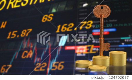 The Key and coins for Business concept 3d Rendering. The Key and coins for Business concept 3d Rendering. 124702057