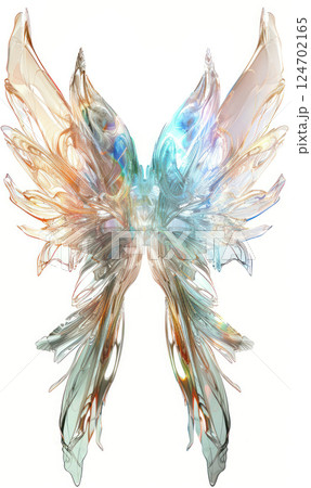 An artistic rendering of a wing with iridescent colors and detailed textures.Generate AI 124702165