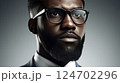 Close-up of bearded african american businessman wear glasses looking at camera, success, earnings, boss. AI Generated. Close-up of bearded african american businessman wear glasses looking at camera, success, earnings, boss. AI Generated. 124702296