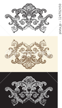 Three colors baroque hand drawing design elements vector illustration 124702450