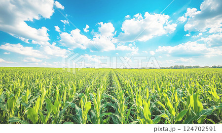 青空と広がるトウモロコシ畑 124702591