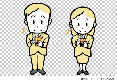 穿著西裝的年輕男女操作智慧型手機 124702596