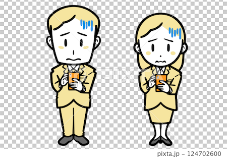 Young men and women in suits having trouble operating a smartphone 124702600