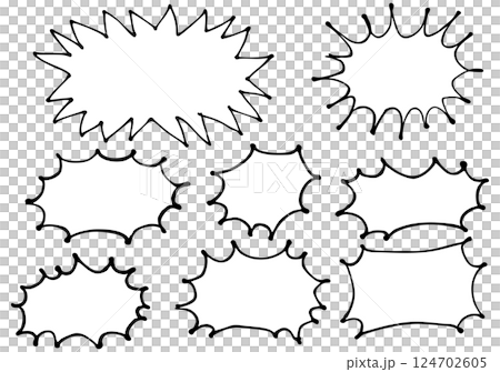 ペン線画手書き 吹き出し ギザギザセット ペン線画手書き 吹き出し ギザギザセット 124702605