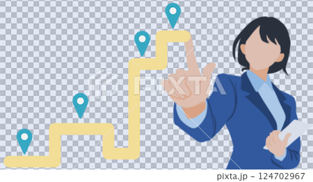 一位女商人點擊圖示的插圖 124702967