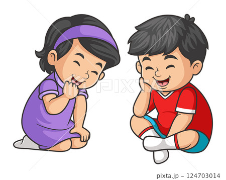 little kids sit together with friend on the floor of illustration 124703014