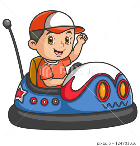 a young boy riding a bumper car of illustration a young boy riding a bumper car of illustration 124703016