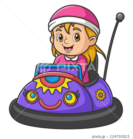 a young girl riding a bumper car of illustration a young girl riding a bumper car of illustration 124703021