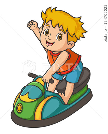 Cartoon little boy rides a jet ski of illustration 124703023