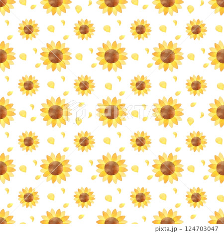 ひまわりの花の背景素材 シームレスパターン 黄色 白 ひまわりの花の背景素材 シームレスパターン 黄色 白 124703047