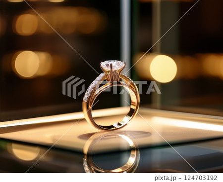 ショーケースに輝く婚約指輪 124703192