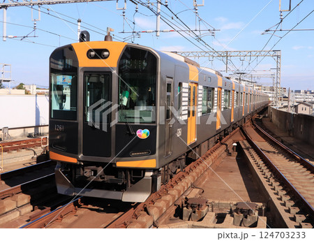 阪神 尼崎センタープール前駅を通過する1000系電車 阪神 尼崎センタープール前駅を通過する1000系電車 124703233