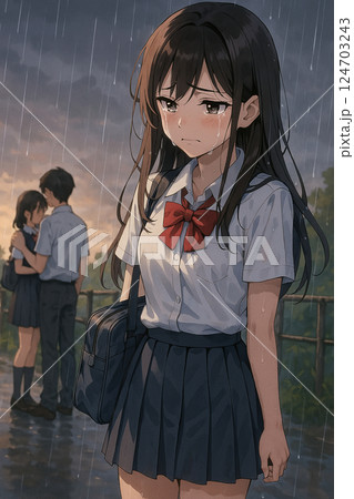 窓の外を眺める女子高校生 124703243