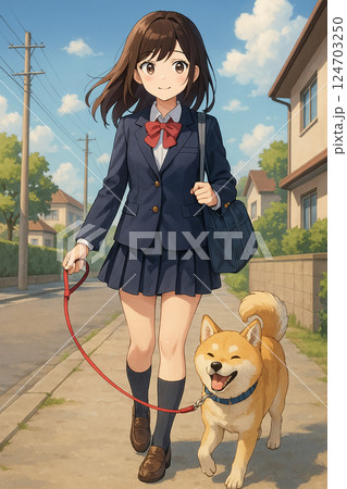窓の外を眺める女子高校生 124703250