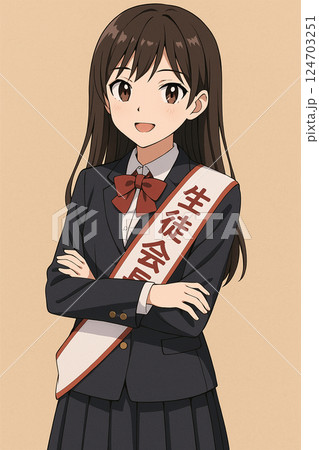 窓の外を眺める女子高校生 124703251