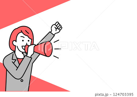 メガホンで応援するスーツの女性とコピースペース 124703395