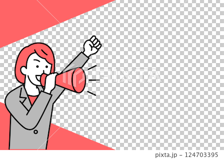 メガホンで応援するスーツの女性とコピースペース 124703395