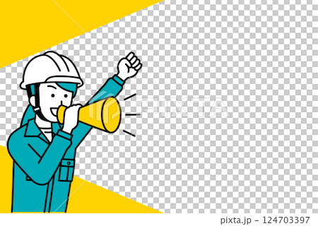 Female worker cheering with a megaphone and copy space 124703397
