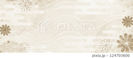 日本伝統の和柄模様　ベージュカラーの和紙背景 124703600