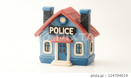 カラフルな三角屋根の警察署のイメージの3Dイラスト カラフルな三角屋根の警察署のイメージの3Dイラスト 124704019