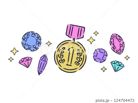 おしゃれな優勝メダルとキラキラとした宝石 124704472