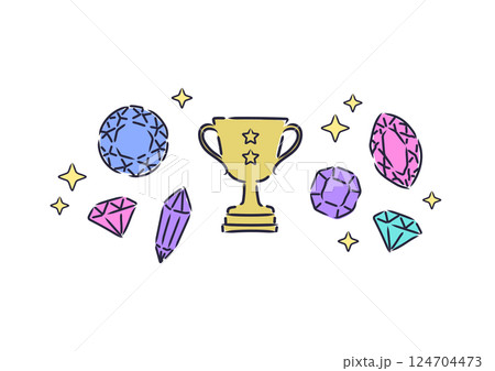 おしゃれなトロフィーとキラキラとした宝石 124704473