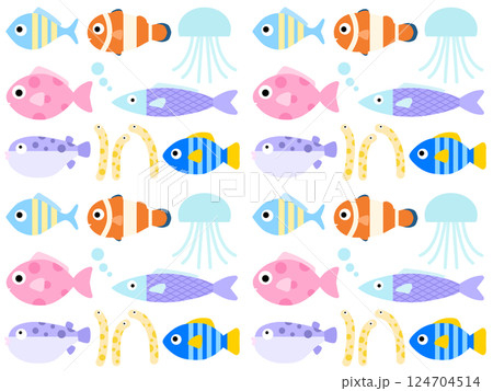 海の生き物のシームレスパターン　A-1' 124704514