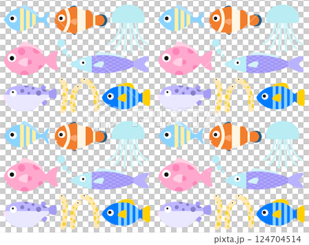 Seamless pattern of sea creatures A-1' 124704514