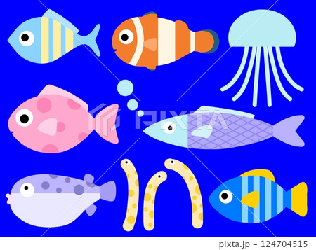 海の生き物のシームレスパターン A-2 海の生き物のシームレスパターン A-2 124704515