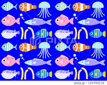 海の生き物のシームレスパターン　A-2’ 124704516