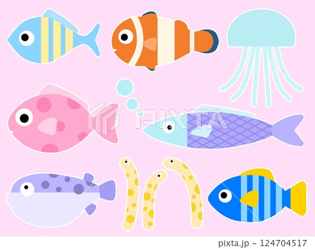 海の生き物のシームレスパターン A-3 海の生き物のシームレスパターン A-3 124704517