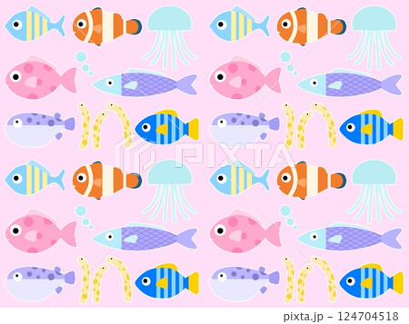 海の生き物のシームレスパターン A-3' 海の生き物のシームレスパターン A-3' 124704518