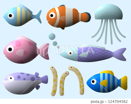 プクプク海の生き物シームレスパターン B-2 プクプク海の生き物シームレスパターン B-2 124704562