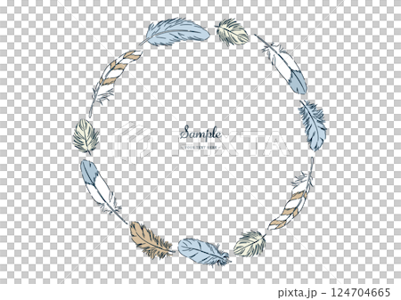 おしゃれな色々な鳥の羽で飾られた丸型のフレーム 124704665