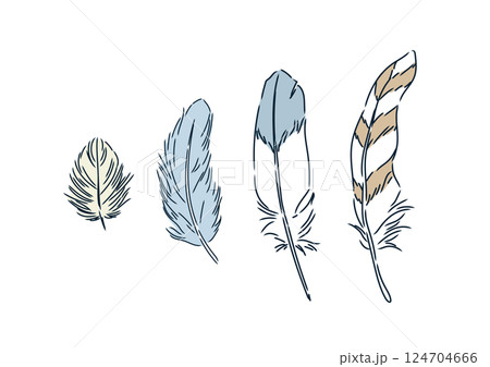 おしゃれな色々な鳥の羽（ベージュとブルー） 124704666