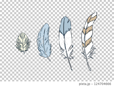 おしゃれな色々な鳥の羽（ベージュとブルー） 124704666