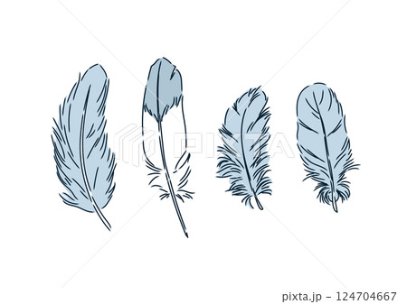 おしゃれな色々な鳥の羽(ブルー) おしゃれな色々な鳥の羽(ブルー) 124704667