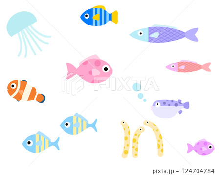 海の生き物のシームレスパターン C-1 海の生き物のシームレスパターン C-1 124704784