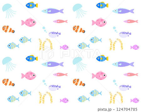 海の生き物のシームレスパターン C-1' 海の生き物のシームレスパターン C-1' 124704785